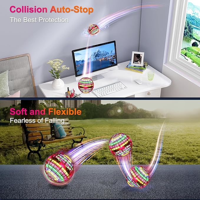 Flying Orb Ball (Red, 2025 Upgraded) with Dazzling Lights, Magic Hover Spinner, Cool Boomerang Drone, Floating Cosmic Globe, Kids Outdoor Toys, for 6 7 8 9 10 Year Old Boys Girls