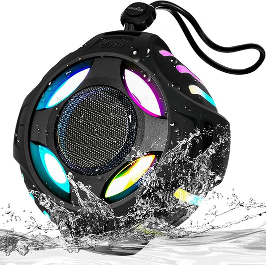 comiso Waterproof Speaker with Robust Bass, Shower Speaker with Dynamic Light, TWS Mode, Loud HD Sound, IP67 Waterproof, 2000mAh, Portable Wireless Speakers for Home, Outdoor/Kayak, Gift for Unisex.