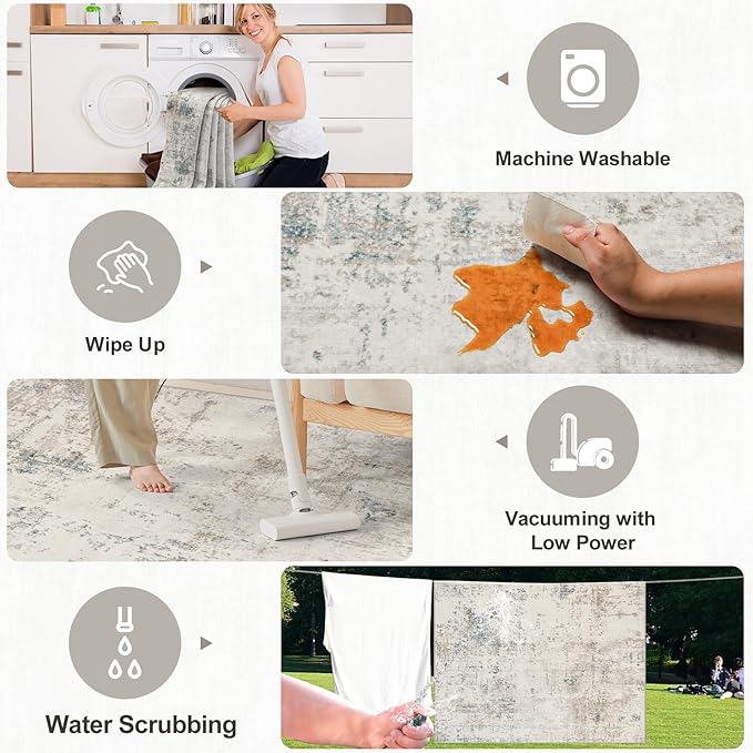 6x9 Area Rugs for Living Room - Washable Rug Modern Abstract Soft Large Neutral Non-Slip Carpet Indoor Floor Stain Resistant Thin Carpets for Bedroom Dining Room Farmhouse Nursery Home Office Multi