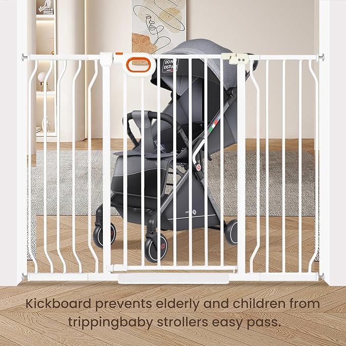owlie 37.4" Extra Tall Wide Baby Gate for Stairs Doorways,47-57 Inch Extra Large Long Baby Gate with Door Indoor Safety Metal Pressure Mounted Pet Gate with Walk-Thru Auto Close, White