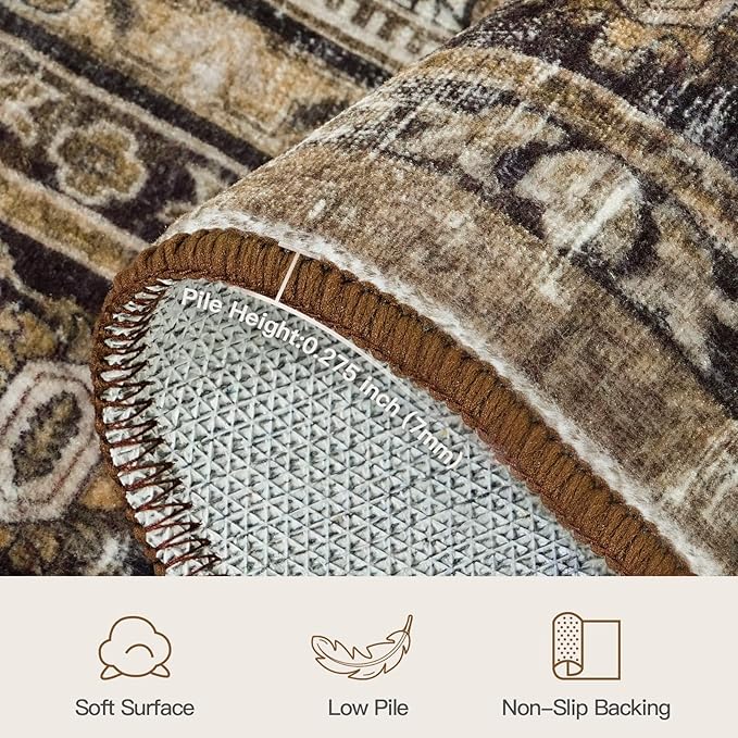 Lofus 8x10 Area Rug for Living Room,Brow Washable Large Rugs with Non-Slip Backing,Soft Neutral Carpets for Bedroom Dining Room Home Office Indoor Nursery