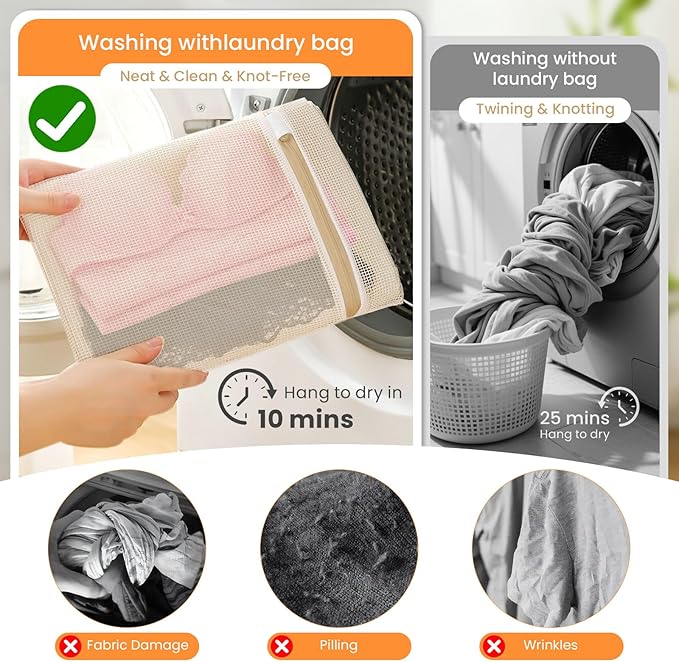 4Pcs Cotton Mesh Laundry Bags for Delicates,Breathable Mesh Garment Bag for Washing Machine,Travel Wash Bags with Zipper for Bras,Underwear,Socks,Baby Clothes,Laundry Dorm Room Essentials(S)