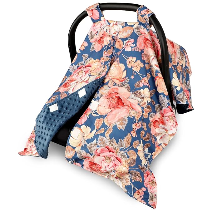 TANOFAR Car Seat Cover Baby, Carseat Covers Baby Boy Girl, Peekaboo Opening Infant Car Seat Cover for Winter, Warm & Cozy, Blue Floral