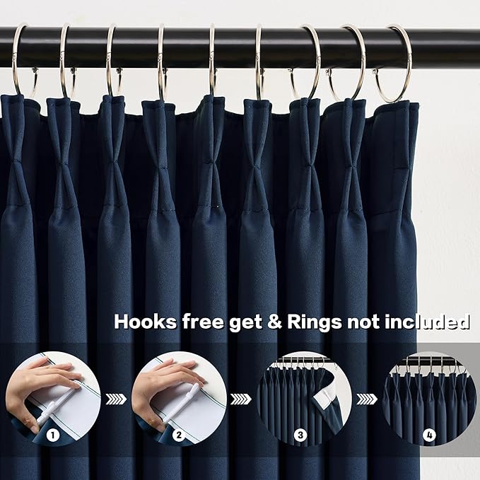 Pinch Pleated Curtains 150 Inches Long 2 Panels Set, Thermal Insulated Blackout Room Darkening Curtain for Bedroom,Window Draperies with Hooks(Navy Blue,40x150-inch)