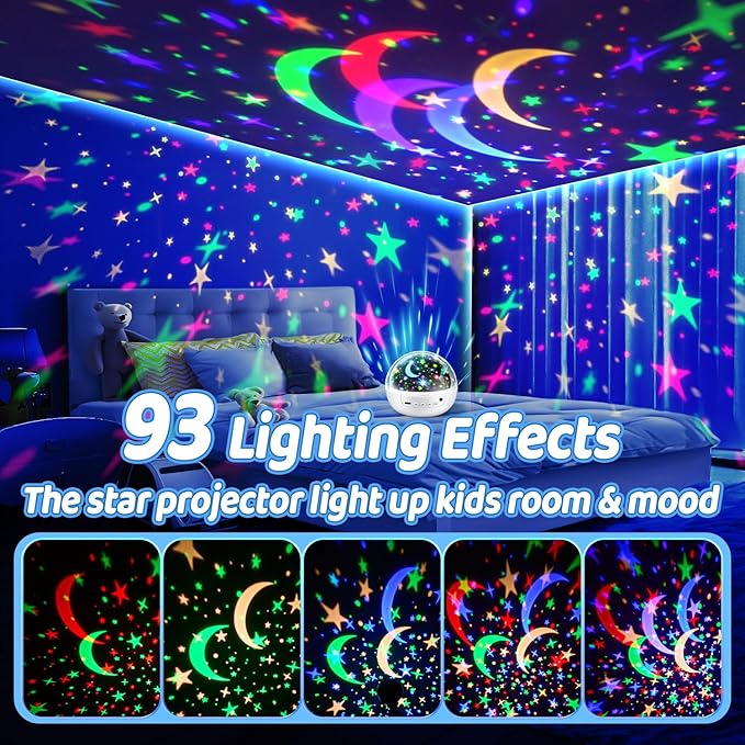 PIKOY Baby Sensory Toys 3-6 Months,93 Lighting Mode Baby Sensory Toys 6-12 Months,360° Rotate Kids Sensory Toys for Autism,Dimmable+Timer+Remote 1 Year Old Boy Gifts 1 Year Old Girl Gifts