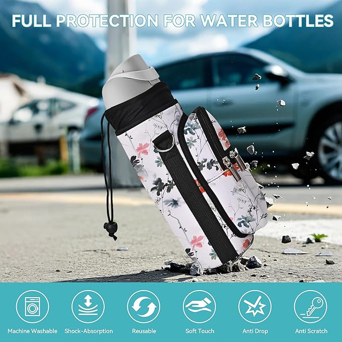 icolor Water Bottle Carrier Bag with Strap 25/32/40 oz Crossbody Bottle Holder with Phone Pocket Sling Sleeve Insulated Neoprene Water Bottle Pouch for Walking Travelling