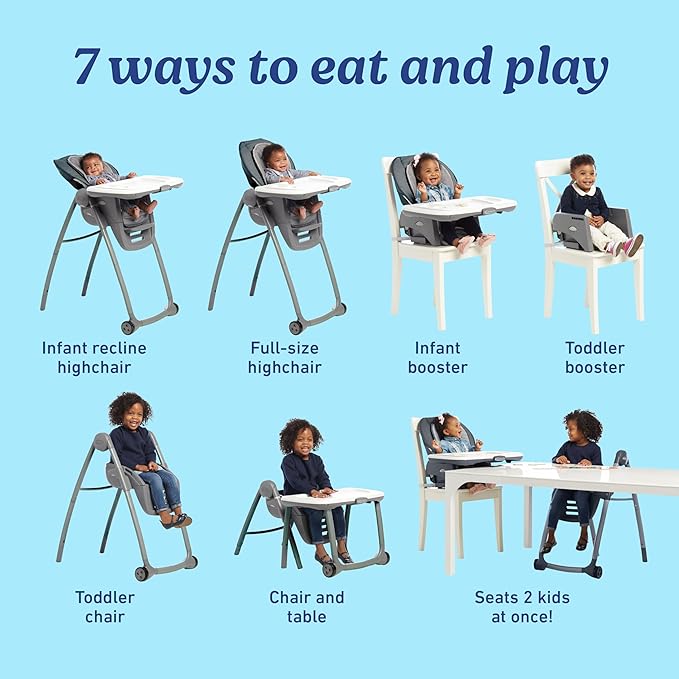 Graco Table2Table Premier Fold 7 in 1 Convertible High Chair | Converts to Dining Booster Seat, Kids Table, and More, Maison