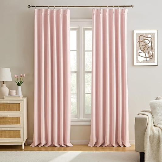 KEQIAOSUOCAI Pink Elegant Pinch Pleat Curtains 84 Inches Long, Light Blocking High End Pleated Drapes for Girls Nursery Bedroom Living Room Window Panels with Hooks 40 x 84 Baby Pink