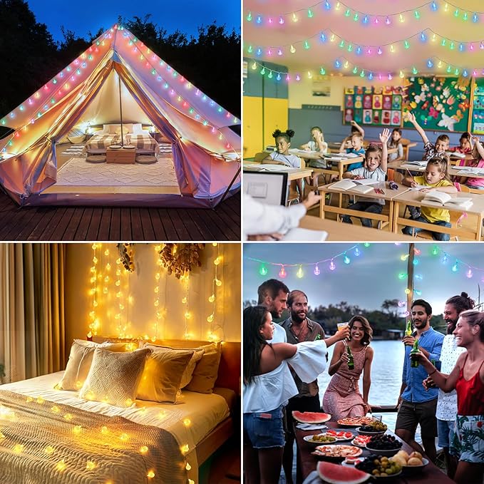 Color Changing String Lights Plug in, 33ft 60LED Connectable Crystal Globe String Lights Remote, Decorative Outdoor Twinkle Lights for Girl Gift Bedroom Patio Garden Tent Camp Party Christmas Décor