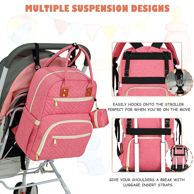 Baby Diaper Bag Backpack, Travel Diaper Bags for Babys Girl Boy Large Capacity Baby Bag Backpack for Women Pink
