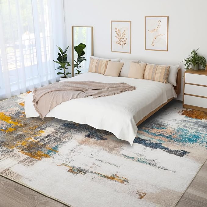 Kelarea Living Room Rug, 6x9 Rug Modern Abstract Washable Rugs Grey Faux Wool Vintage Carpet, Non Slip Rugs for Living Room, Bedroom, Dining Room, Kids Playroom, Home Office