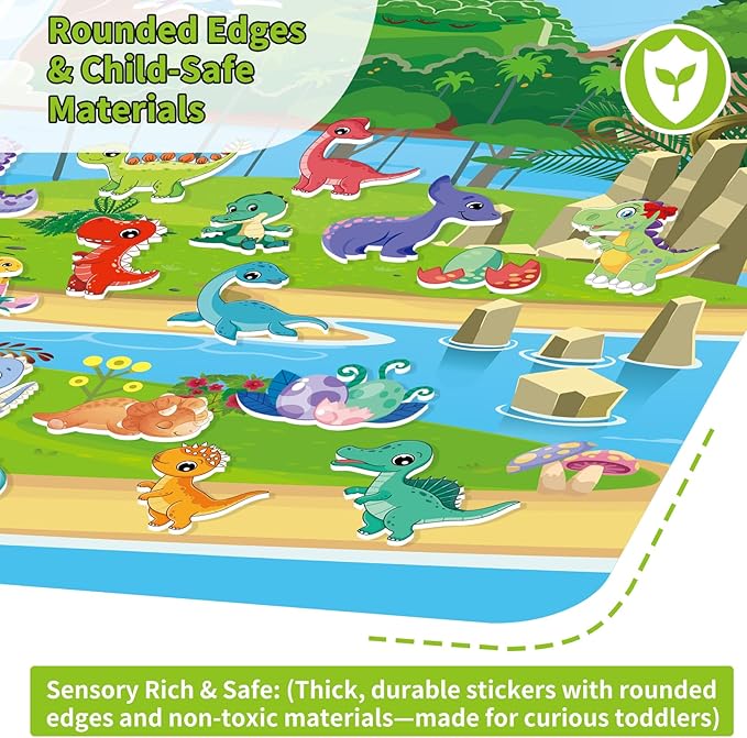 6 Set Reusable Sticker Books for Toddlers 2-4,1-3, Kids 3D Puffy Stickers (Dinosaurs, Forest, Town, Pets, Construction, Insects), Sticker Activity Books