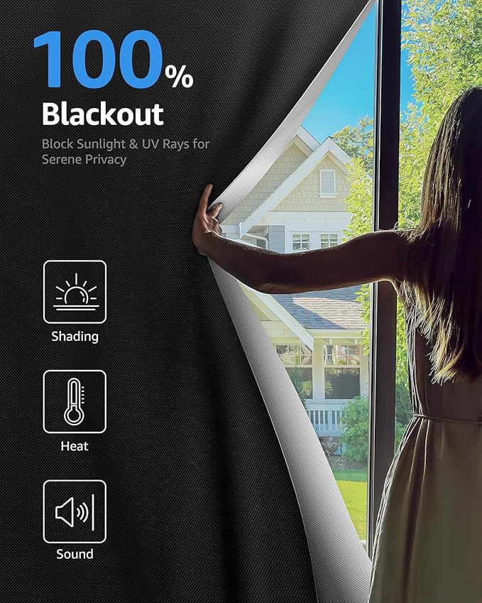 Sumobaby Blackout Curtains for Bedroom Portable 38"x36",No Drill Blackout Shades with Upgraded Hook&Loop Tapes,100% Black Out Window Cover,Thermal Insulated Blinds for Bedroom,Nursery(1 Panel,Black)