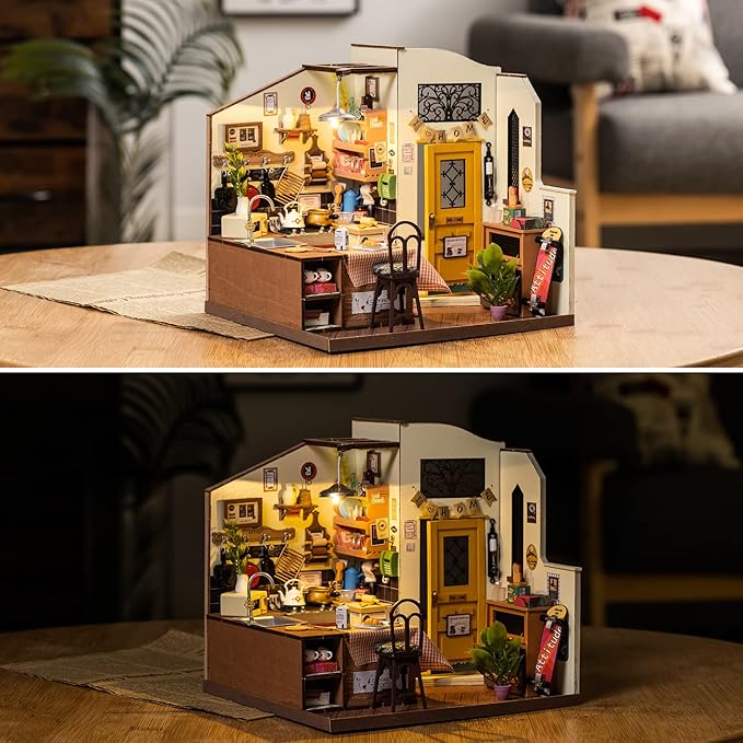 Rolife DIY Miniature Cozy Kitchen House Kit for Adults to Build, Tiny House Making Kit with Furnitures, Halloween/Christmas Decorations/Gifts for Family and Friends (Cozy Kitchen)