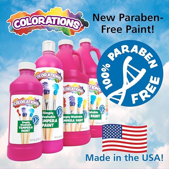 Colorations Paraben-Free Washable Tempera Paint for Kids - Set of 12 Colors, Gallon Value Sizes, Vibrant Poster and Classroom Paint for Creative Projects, Washable, Made in USA, Non-Toxic