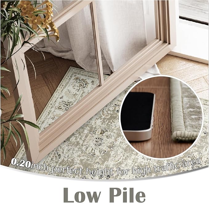 jinchan Washable Area Rug 8x10 for Living Room - Soft Faux Wool Ultra-Thin Stain Resistant Non-Slip Distressed Vintage Floral Large Carpet for Bedroom,Dining Room,Home Office,Nursery(Taupe, 8'x10')