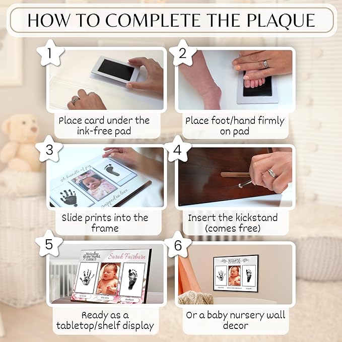 Inkless Hand and Footprint Kit, Baby Keepsake Plaque & Baby Shower Gifts - Ideal as Mom To Be Gift, Nursery Picture Frames, Clean Touch Hand and Footprint Kit (Style 1 - Design 2)