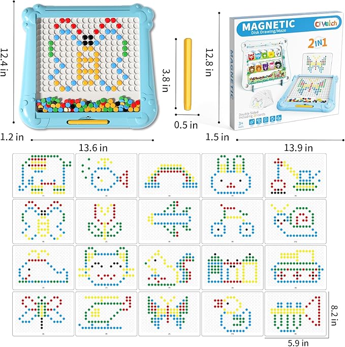 2-IN-1 Large Magnetic Drawing Board for Toddlers Kids, Magnetic Color and Number Maze, Magnetic Dot Art Board for Kids, Montessori Education Travel Toys for Boys Girls Age 3 4 5 6 7 8 Years Old