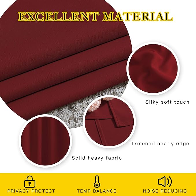 NICETOWN Blackout Patio Curtains for Windows 84 inch Length - Solid Thermal Insulated Grommet Light Reducing Panels Window Treatment for Living Room (Burgundy Red, 2 Panels = 160" Wide)