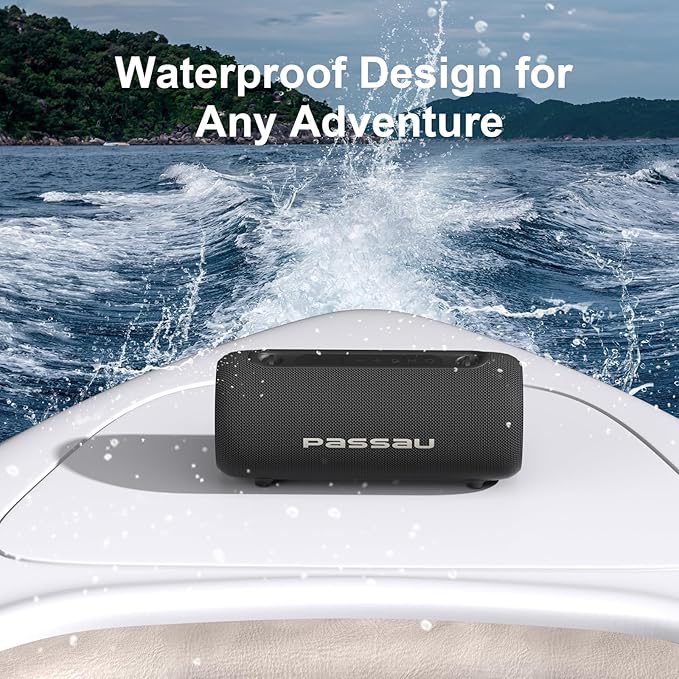 Passau Portable Bluetooth Speakers Loud 40W Peak Stereo Sound, Passive Radiators-Deep Bass, All Day Playtime, Adjustable Strap, BT5.3, IPX5 Wireless Speaker RGB Lights for Indoor Outdoor