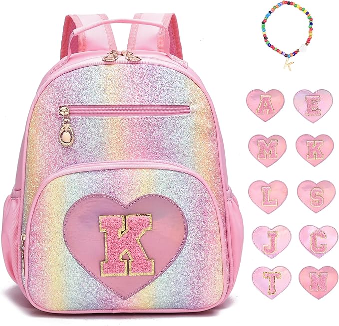 I IHAYNER Kids Glitter Lightweight Backpack for School Travel & Daycare, Toddler Backpack for Girls 3+ Preschool Kindergarten Elementary Kids Backpack-Rainbow Pink K
