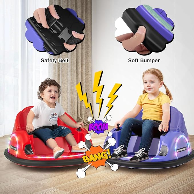 GLACER 12V Bumper Car, Electric Kids Bumper Car w/Parental Remote, 3-Speed, 360°Spin, Music, LED Light, Battery Ride on Bumper Car w/Dual Joysticks, Baby Bumper Car for Toddlers 18 Months+ (Purple)