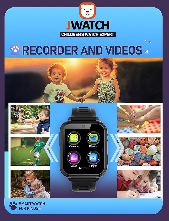 Kids Smart Watch for Boys Girls 6-12 with Pedometer Audio Book Camera Music Player Birthday (Black)…