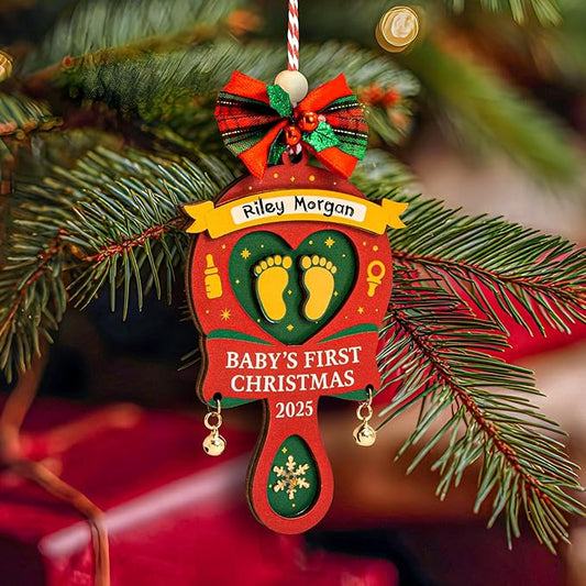 Baby First Christmas Ornament 2025 for Girl Boy - Baby's 1st for Parents, Rattle Newborn Ornament Keepsake Babys First Xmas Ornaments for Xmas Tree Decorations