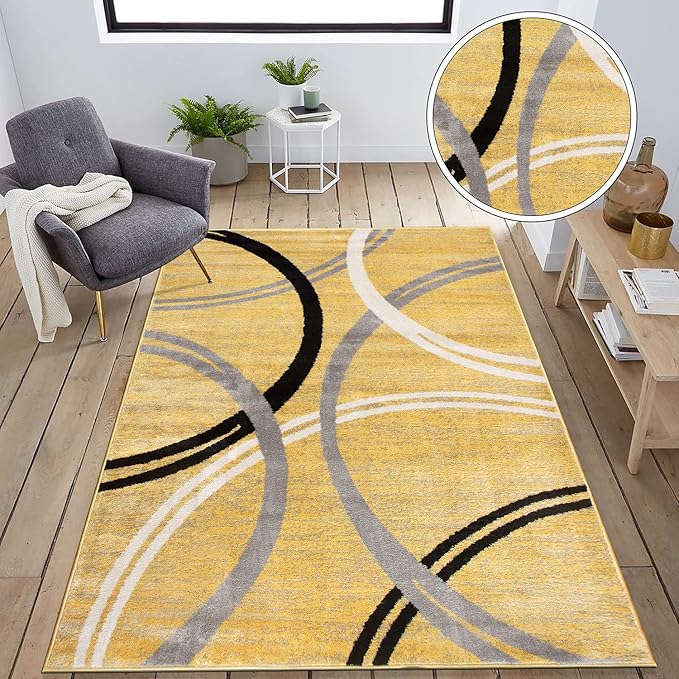 Rugshop Modern Wavy Circles Design Area Rug 7'10" x 10'2" Yellow