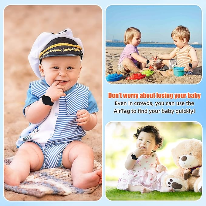 Kids Waterproof Airtag Bracelet Compatible with Apple AirTag, Hidden Silicon Protective Case for Air Tag GPS Tracker Holder, Adjustable Anti-Lost Watch Band for Toddler Child (Black)