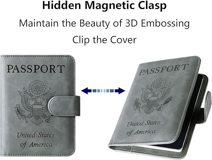 Airtag Passport Holder Cover Wallet Travel Essentials Leather Rfid Blocking Case Vacation Luggage Must Haves Travel Accessories for Men Women (117#Grey)