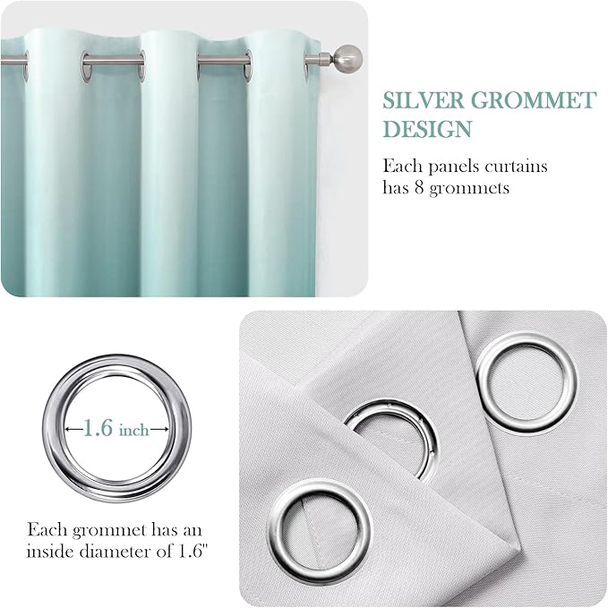 HOMEIDEAS Teal Ombre Blackout Curtains 52 X 84 Inch Length Gradient Room Darkening Thermal Insulated Energy Saving Grommet 2 Panels Window Drapes for Living Room, Bedroom