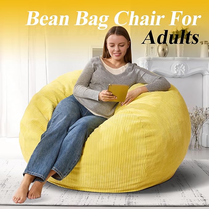 3.5FT Bean Bag Chairs Teardrop Bean Bag Chair for Adults Beanbag Chair with Memory Foam Filled Machine Washable Cover for Living Room, Bedroom (Large,Yellow)