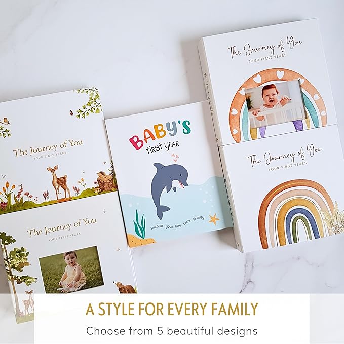 Baby Memory Book for Girl or Boy - First 5 Year Unisex Woodland Animal Keepsake to Log New Born 1st Milestone - Gender Neutral Photo Album - Parent Scrapbook Journal - Pregnancy Gift for Expecting Mom