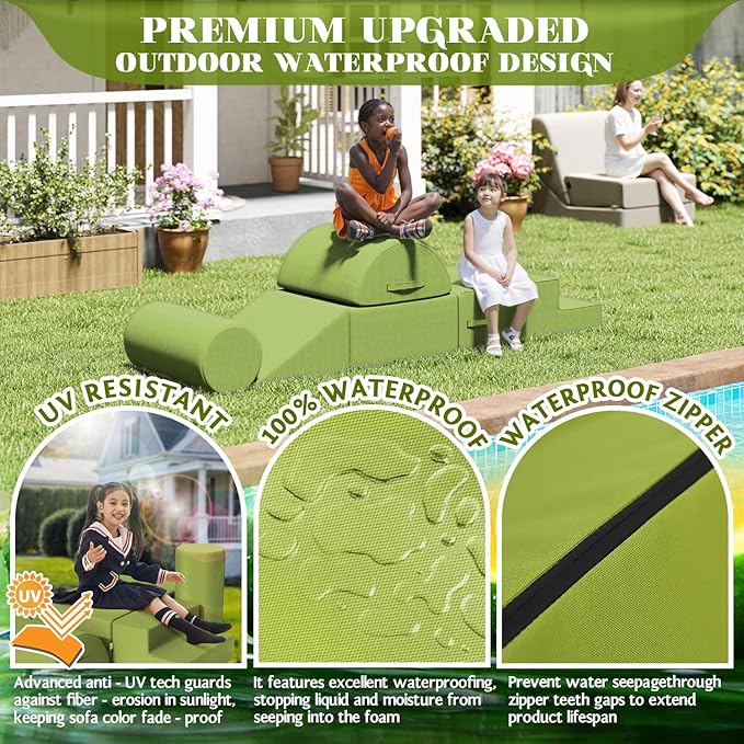 jela Foam Blocks 6Pcs Soft Play Equipment Waterproof Fabric, UV Resistant Toddler Climbing Toys Indoor& Outdoor Soft Play Climbing for Toddlers, Lightweight Climbing Blocks for Babies, Kids (Green)