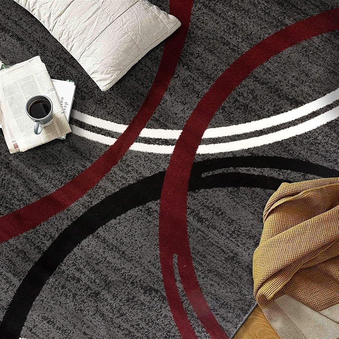 Rugshop Modern Wavy Circles Design Area Rug 9' x 12' Red