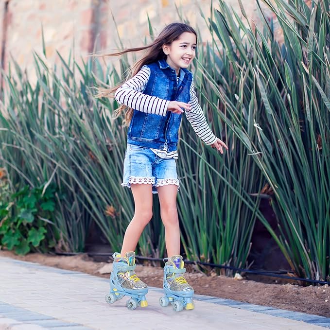 Nattork Kids Roller Skates for Girls Kids, 4 Sizes Adjustable Girls Roller Skates for Ages 3-12 with Light up Wheels & Safety Protection - Cool Birthday Gift for Indoor Outdoor Sports