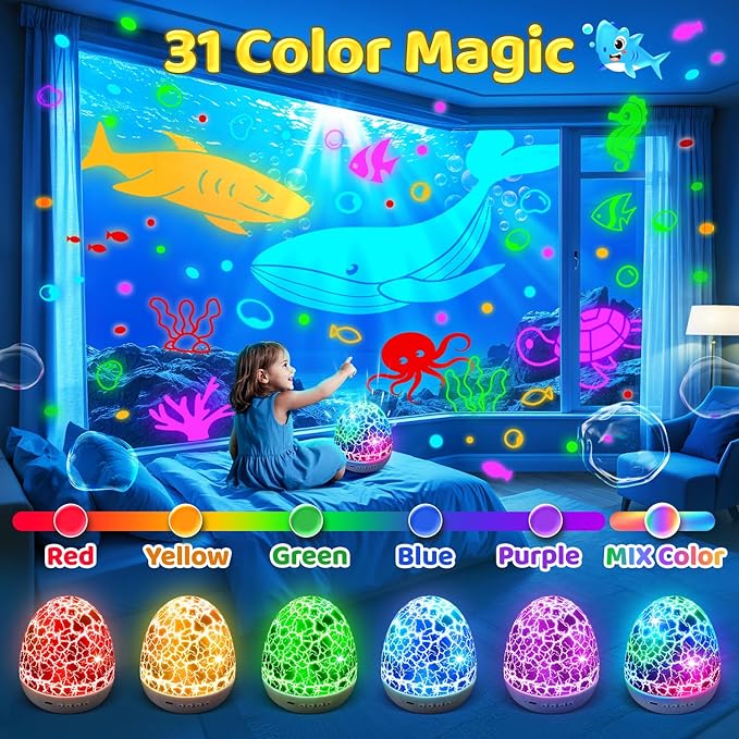 Baby Sound Machine Night Light Projector | 15 Sleeping Sounds & 3D Films | 31Colors & Remote Control | Toddler Night Light for Kids, Baby White Noise Machine, Sound Machine baby, Egg Light for Nursery