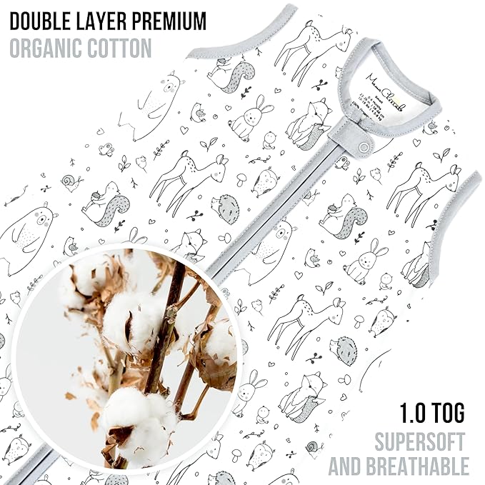 Baby Sleep Sack 1.0 TOG, Organic Cotton Baby Wearable Blanket with Two-Way Zipper, Swaddle Transition Baby Sleeping Bag, All-Season Sleep Sack for Newborn Infant Toddler Boy Girl, 2-Pack, 0-6 Month