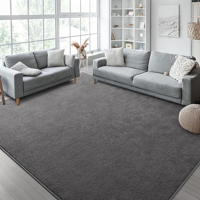 Kimicole 6x9 Washable Area Rugs for Living Room Bedroom, Large Low Pile Ulta-Thin Solid Color Rug, Non-Slip Soft Fluffy Carpet for Nursery Kids Room Dorm Room Home Decor (Deep Grey)