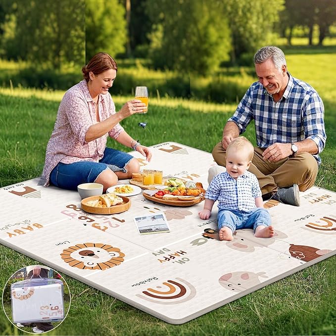 59x59 Baby Play Mat, Foldable Baby Mat for Floor Tummy Time and Crawling, Waterproof & Anti-Slip Reversible Portable for Toddler Infant