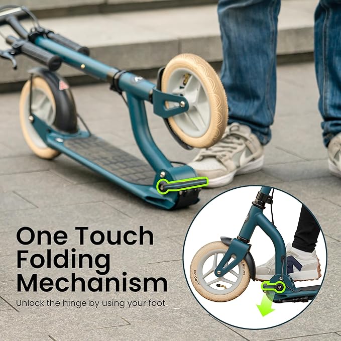 Aero Big Wheels Kick Scooter for Kids 6+, Teens & Adults | Light Up Wheels, Hand Brake, Rubber Deck Mat & Shock Absorption | Foldable & Height Adjustable