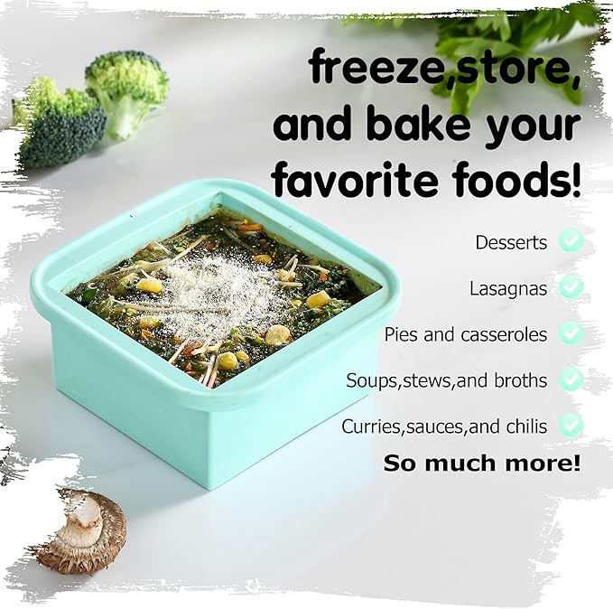 2-Cup Silicone Freezer Trays with Lids – Perfect for Meal Prep, Portion Control, and Easy Freezing-Meal Prep Container Molds for Soup,Leftovers (Bondi Mint, 2 Pack)