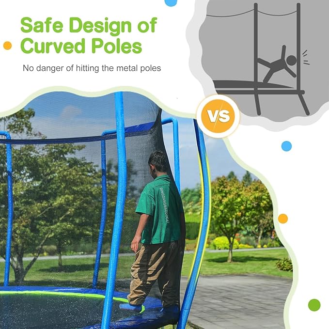 Zupapa Trampolines No-Gap Design 1500 LBS Weight Capacity 16 15 14 12 10 8FT for Kids Children with Safety Enclosure Net Outdoor Backyards Large Recreational Trampoline