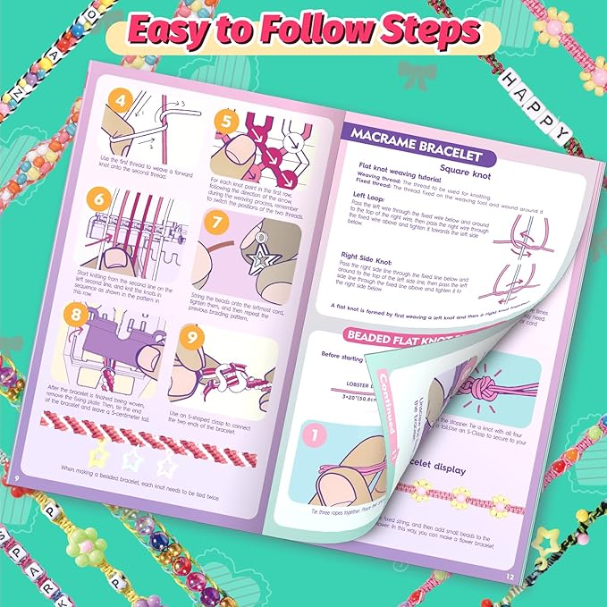Friendship Bracelet Making Kit, Arts and Crafts Loom Bracelet Maker for Kids, Jewelry String Making supplies with 3 Thread Styles & 6 Bead Types, Christmas Birthday Gifts for Girls Ages 6 7 8 9 10+