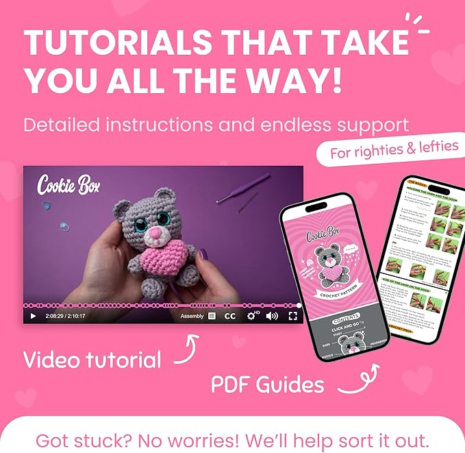 Cookie Box Crochet Kit for Beginners - Learn to Craft Amigurumi Stuffed Animals - Knitting Gift for Kids and Adults - Beginner-Friendly Yarn - Stitch-by-Stitch Video Tutorial - Bear Ted