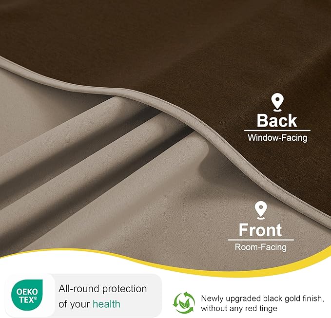 NICETOWN Grommet Plylux Blackout Curtains 95 Inches Long 2 Panels, Light Blocking Window Drapes for Living Room, Thermal Insulated, Noise Reduction, Cappuccino, 52" Wide per Panel