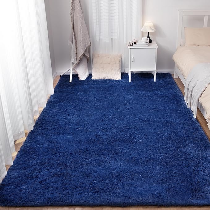 Navy Blue Rug, 4x5.8 Area Rugs for Living Room, Soft Plush Area Rugs for Bedroom, Non-Slip Indoor Carpet for Nursery, Study Room, Playroom