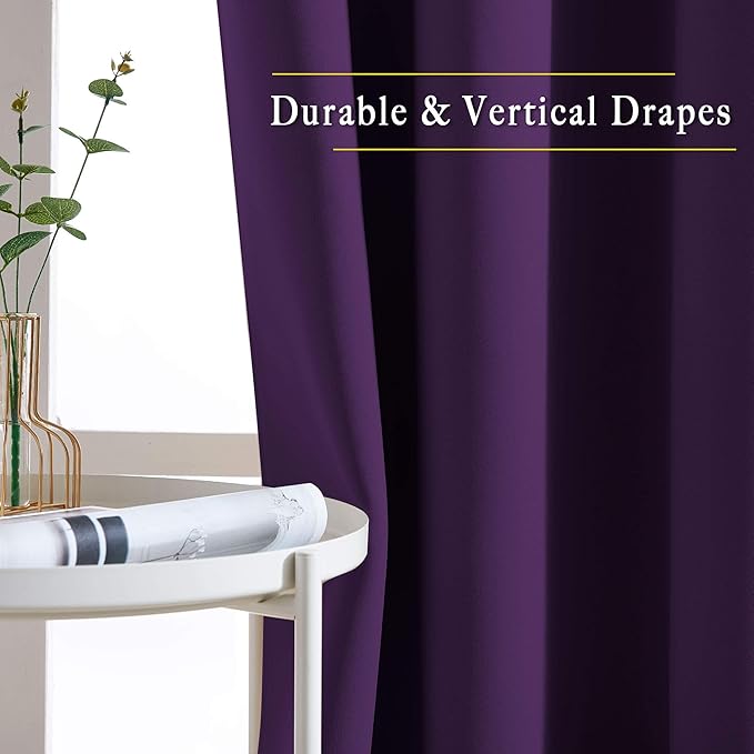 NICETOWN Royal Purple Room Darkening Curtain Panels - Triple Weave Thermal Insulated Grommet Room Darkening Window Draperies and Curtains for Bedroom (Set of 2, 46 x 54 inches, Royal Purple)