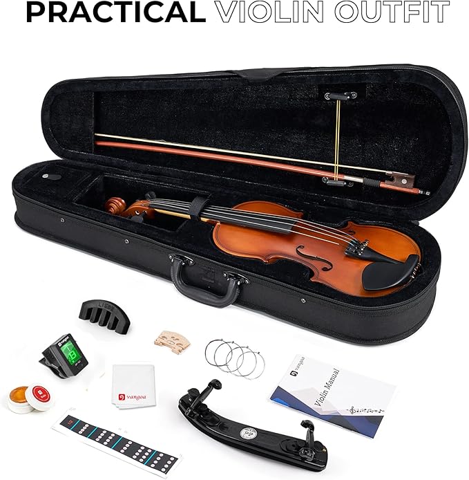Vangoa 1/4 Violin Set for Beginners Kids Student Fiddle Quarter Size Acoustic Violin Outfit with Starter Kit for Children, Natural
